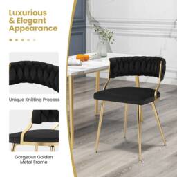 Costway 2PCS Dining Chairs Upholstered Armless Velvet Accent Chair Woven Back in Black - thumbnail 6