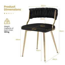 Costway 2PCS Dining Chairs Upholstered Armless Velvet Accent Chair Woven Back in Black - thumbnail 9