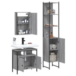 Berkfield Home Durable 3 Piece Bathroom Furniture Set Grey Sonoma Engineered Wood - thumbnail 4