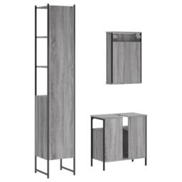 Berkfield Home Durable 3 Piece Bathroom Furniture Set Grey Sonoma Engineered Wood - thumbnail 8