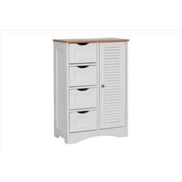 FORGEVIO Bathroom Storage Cabinet Cupboard Drawers, 2 Shelves White & Oak - thumbnail 3