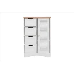 FORGEVIO Bathroom Storage Cabinet Cupboard Drawers, 2 Shelves White & Oak - thumbnail 1
