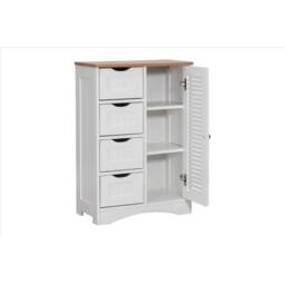 FORGEVIO Bathroom Storage Cabinet Cupboard Drawers, 2 Shelves White & Oak - thumbnail 4