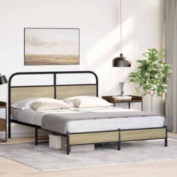 Berkfield Home Bed Frame without Mattress 150x200 cm King Size Sonoma Oak Engineered Wood in Brown - thumbnail 4