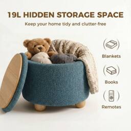 HOMCOM Round Storage Ottoman with Reversible Lid, Dark Blue - thumbnail 6