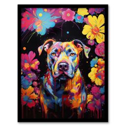 Artery8 Wall Art Print Staffordshire Bull Terrier Dog Lover Gift Pet Portrait Vibrant Blue Orange Purple Artwork Painting Art Framed - thumbnail 1