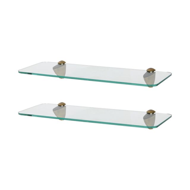 Harbour Housewares 2x Rounded Floating Glass Shelves - 40cm Bathroom Storage Display Unit in Gold - image 1