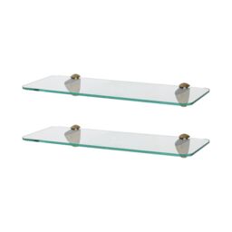 Harbour Housewares 2x Rounded Floating Glass Shelves - 40cm Bathroom Storage Display Unit in Gold - thumbnail 1