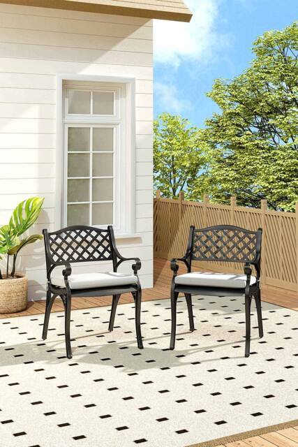 Living and Home 2Pcs Set Retro Cast Aluminum Garden Chairs in Black - image 1