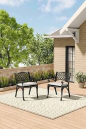 Living and Home 2Pcs Set Retro Cast Aluminum Garden Chairs in Black - thumbnail 2