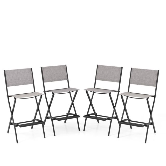 Costway Outdoor Bar Chair Set of 4 Folding Bar Height Stool w/Footrest in Grey - image 1