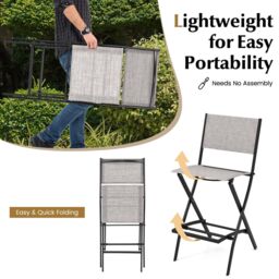 Costway Outdoor Bar Chair Set of 4 Folding Bar Height Stool w/Footrest in Grey - thumbnail 4