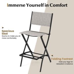 Costway Outdoor Bar Chair Set of 4 Folding Bar Height Stool w/Footrest in Grey - thumbnail 3