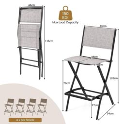 Costway Outdoor Bar Chair Set of 4 Folding Bar Height Stool w/Footrest in Grey - thumbnail 2