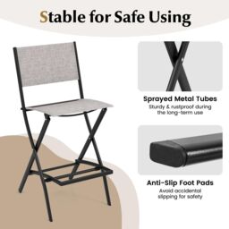 Costway Outdoor Bar Chair Set of 4 Folding Bar Height Stool w/Footrest in Grey - thumbnail 6