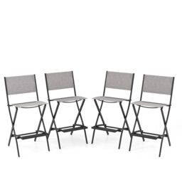 Costway Outdoor Bar Chair Set of 4 Folding Bar Height Stool w/Footrest in Grey