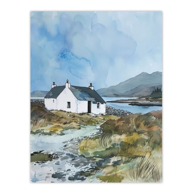 "Artery8 Isle Harris Crofters Cottage Scotland Landscape Wall Art Print in Blue - Size: W12"" x H16""" - image 1