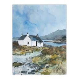 "Artery8 Isle Harris Crofters Cottage Scotland Landscape Wall Art Print in Blue - Size: W12"" x H16""" - thumbnail 1