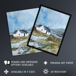 "Artery8 Isle Harris Crofters Cottage Scotland Landscape Wall Art Print in Blue - Size: W12"" x H16""" - thumbnail 2