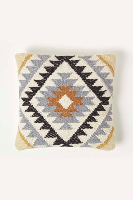 Homescapes Handwoven Kilim Cushion with Feather Filling in Gold - Size: 45 cm x 45 cm - image 1