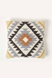 Homescapes Handwoven Kilim Cushion with Feather Filling in Gold - Size: 45 cm x 45 cm - thumbnail 1