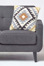 Homescapes Handwoven Kilim Cushion with Feather Filling in Gold - Size: 45 cm x 45 cm - thumbnail 3