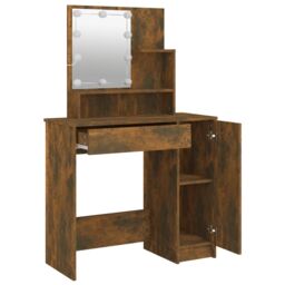Berkfield Home Dressing Table with LED Smoked Oak 86.5x35x136 cm in Brown - thumbnail 4