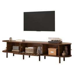 ModernLuxe Modern TV cabinet with rattan design & roll-up doors in Walnut - thumbnail 7