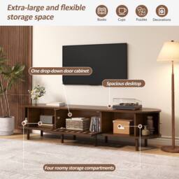 ModernLuxe Modern TV cabinet with rattan design & roll-up doors in Walnut - thumbnail 5