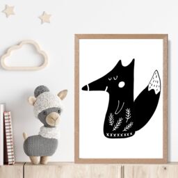 ARTZE Cute Black Fox Scandi Animal Framed Print SIZE: A3 with Oak Frame - Size: A4 - thumbnail 2