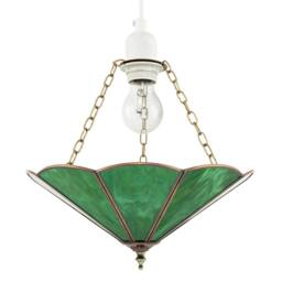 Happy Homewares Classic Coloured Tiffany Glass Easy Fit Pendant Shade with Brass Trims in Green - Size: 14 inches