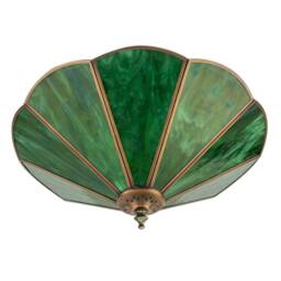 Happy Homewares Classic Coloured Tiffany Glass Easy Fit Pendant Shade with Brass Trims in Green - Size: 14 inches - thumbnail 5