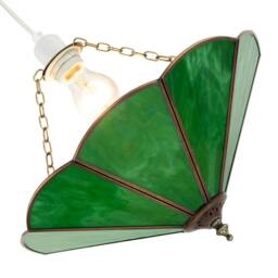 Happy Homewares Classic Coloured Tiffany Glass Easy Fit Pendant Shade with Brass Trims in Green - Size: 14 inches - thumbnail 4