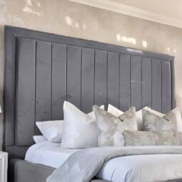 "UK Bed Furniture Geneva Upholstered Bed Frame with 54"" Headboard - Slatted Base in Grey - Size: Small Double" - thumbnail 2