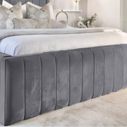 "UK Bed Furniture Geneva Upholstered Bed Frame with 54"" Headboard - Slatted Base in Grey - Size: Small Double" - thumbnail 3