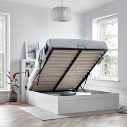 Bedmaster Arizona Wooden Bookcase Ottoman Storage Bed & Super Ortho Orthopaedic Mattress in White - Size: Double - thumbnail 3