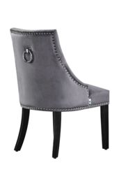 Life Interiors Single Velvet Dining Chair Ergonomic Scoop Knockerback & Button Tufted Wood Legs in Dark Grey - thumbnail 4