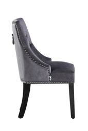 Life Interiors Single Velvet Dining Chair Ergonomic Scoop Knockerback & Button Tufted Wood Legs in Dark Grey - thumbnail 3