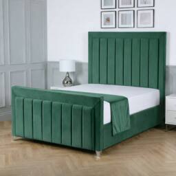 Living Comfort Bedz Elara Plush Velvet Upholstered Bed Slatted Base with 48Inch Headboard in Green - Size: Single - thumbnail 1