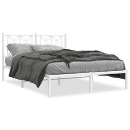 Berkfield Home Metal Bed Frame without Mattress with Headboard White 135x190cm - Size: 135x190 cm - thumbnail 2