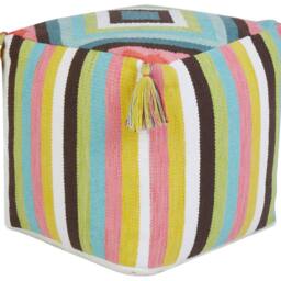 Wyld and Coco Handwoven Cotton Pouffe Multicolour Geometric Pattern Tassels - thumbnail 2