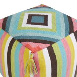 Wyld and Coco Handwoven Cotton Pouffe Multicolour Geometric Pattern Tassels - thumbnail 5