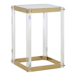 Orsina Reflective Gold Finish Frame Side Table With Mirrored Top, Contemporary Clear Acrylic Frame Bedside Table - thumbnail 2