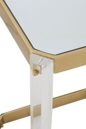 Orsina Reflective Gold Finish Frame Side Table With Mirrored Top, Contemporary Clear Acrylic Frame Bedside Table - thumbnail 5