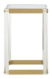Orsina Reflective Gold Finish Frame Side Table With Mirrored Top, Contemporary Clear Acrylic Frame Bedside Table
