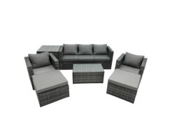 Fimous 7-seater Patio Coffee Table Sofa Set with Side Table 2 Big Footstools in Dark Grey - thumbnail 2