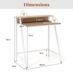 Costway Computer Desk 80 CM Small Desk Compact Desk with Monitor Stand-Natural in Natural - thumbnail 2