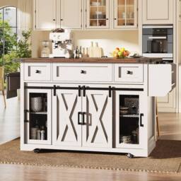 Merax Mobile Kitchen Island Trolley with Drop Leaf Worktop & Storage in White