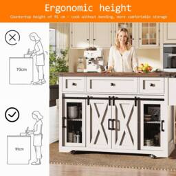 Merax Mobile Kitchen Island Trolley with Drop Leaf Worktop & Storage in White - thumbnail 4