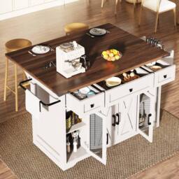 Merax Mobile Kitchen Island Trolley with Drop Leaf Worktop & Storage in White - thumbnail 5
